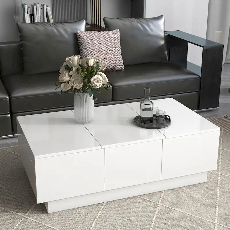 Modern Stylish Coffee Table Extendable Coffee Table with 2 Large Storage Compartments 2 Drawers, for Living Room