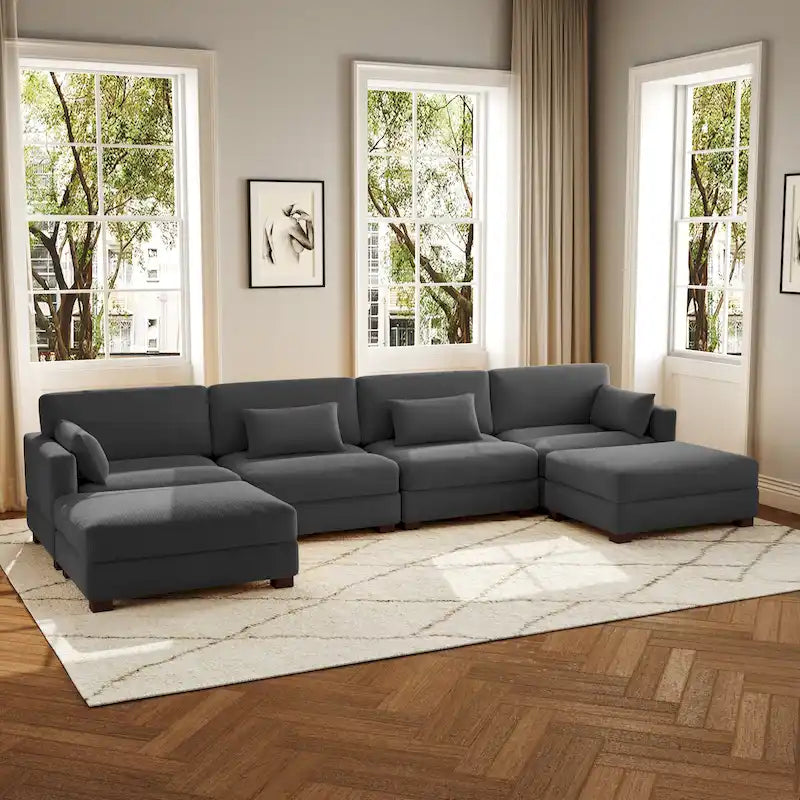 6-Piece U Shaped Couch Modular Sectional Sofa with Ottoman