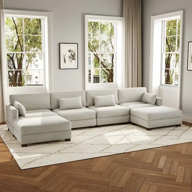 6-Piece U Shaped Couch Modular Sectional Sofa with Ottoman