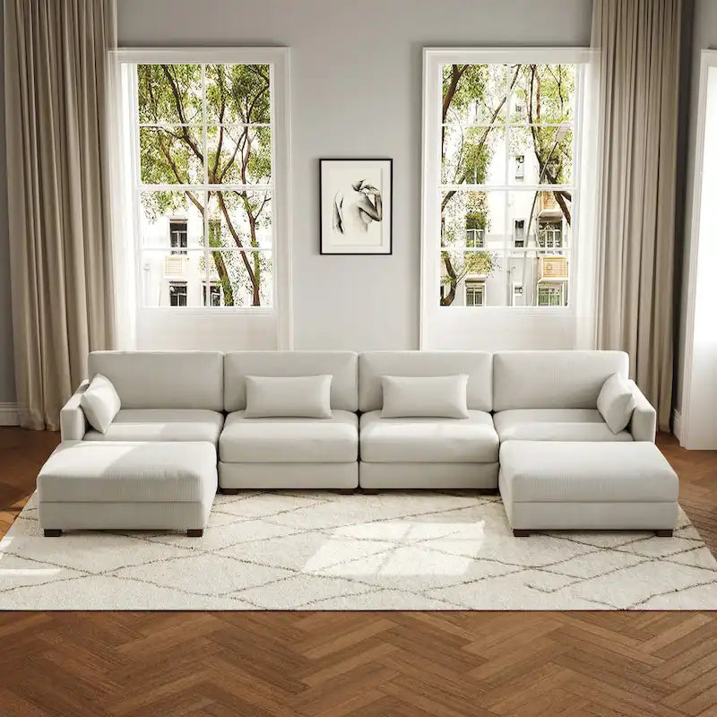 6-Piece U Shaped Couch Modular Sectional Sofa with Ottoman