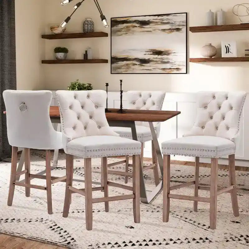 Contemporary Velvet Upholstered Counter Bar Stools Set of 4