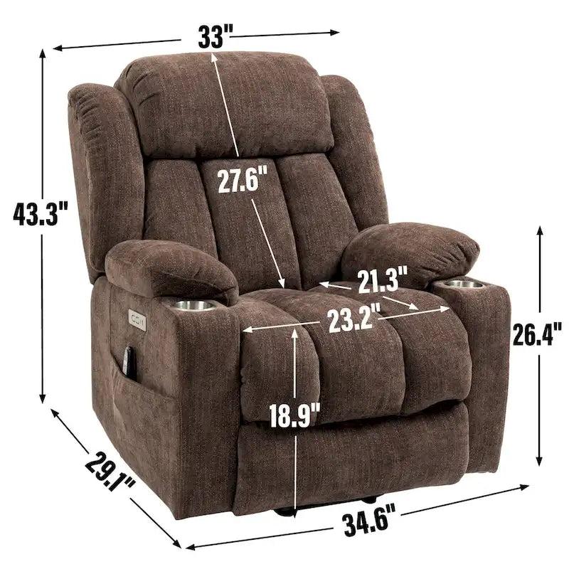 Lazy Boy Chenille Power Lift Recliner Chair, Modern Lving Room Single Massage Sofa Chair w/Lumbar Heating, USB and Type-C Ports