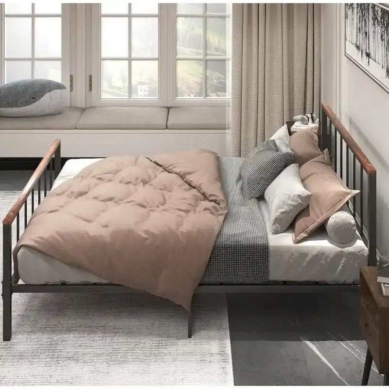 Black Metal Queen Size Platform Bed Frame with Headboard and Footboard, Sturdy Construction, No Box Spring Needed, Queen