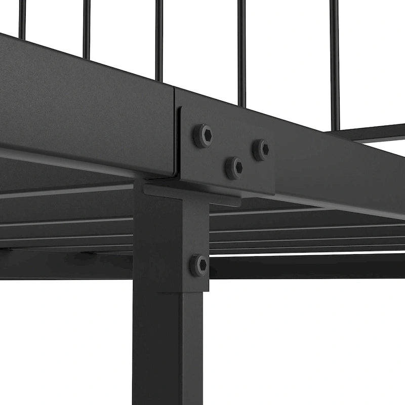 Black Metal Queen Size Platform Bed Frame with Headboard and Footboard, Sturdy Construction, No Box Spring Needed, Queen