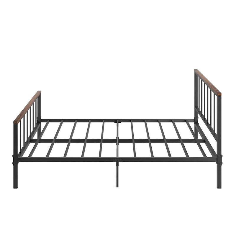 Black Metal Queen Size Platform Bed Frame with Headboard and Footboard, Sturdy Construction, No Box Spring Needed, Queen