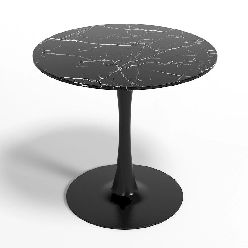 Mid-Century Modern Round Kitchen or Dining Table with Steel Pedestal Base for Dining Room - 31.5