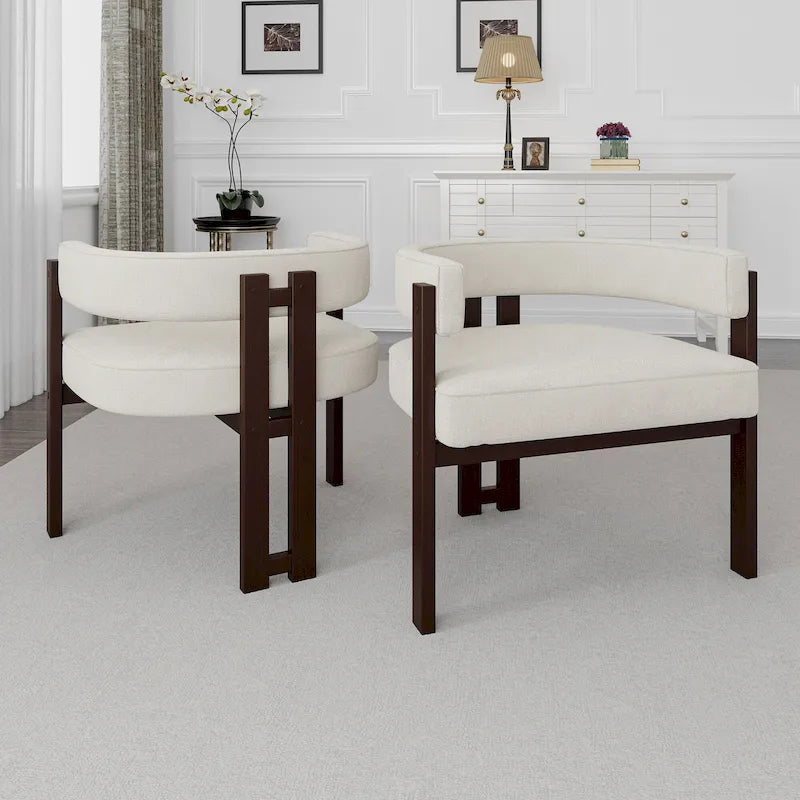 Modern Accent Chair Upholstered Armchair with Open Back 3 Legs Barrel Dining Chair Comfy Side Chair for Living Room Set of 2