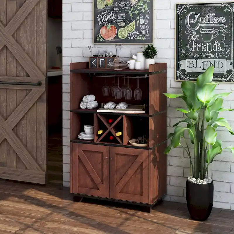 Furniture of America Keya Farmhouse 6-shelf Wine Cabinet Buffet