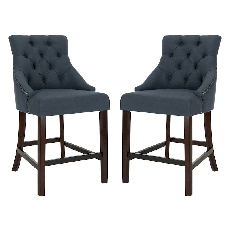 SAFAVIEH Dottie 26-inch Tufted Wing Back Counter Stool - Grey / Espresso (Set of 2) - 22.5 x 25 x 41 - 22.5 x 25 x 41