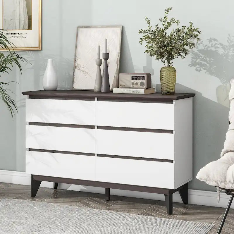 6-Drawer White Wood Dresser
