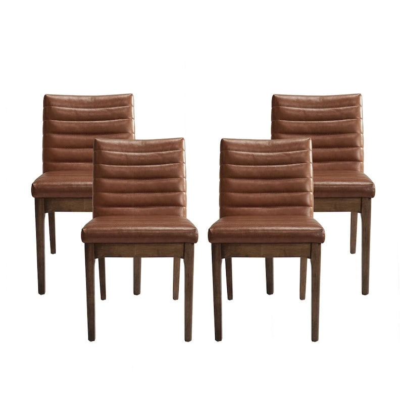 Mid-Century Dining Chairs Set of 4 - Channel Stitch Upholstery, Rubberwood Legs, Walnut Finish, 300 lbs Capacity