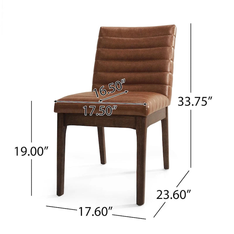 Mid-Century Dining Chairs Set of 4 - Channel Stitch Upholstery, Rubberwood Legs, Walnut Finish, 300 lbs Capacity