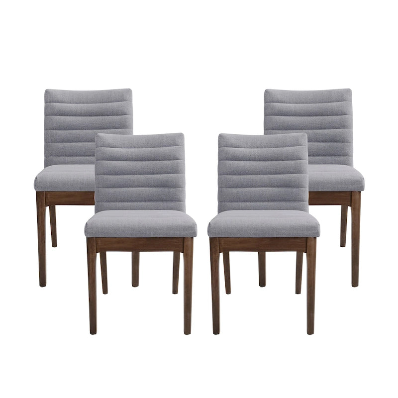 Mid-Century Dining Chairs Set of 4 - Channel Stitch Upholstery, Rubberwood Legs, Walnut Finish, 300 lbs Capacity