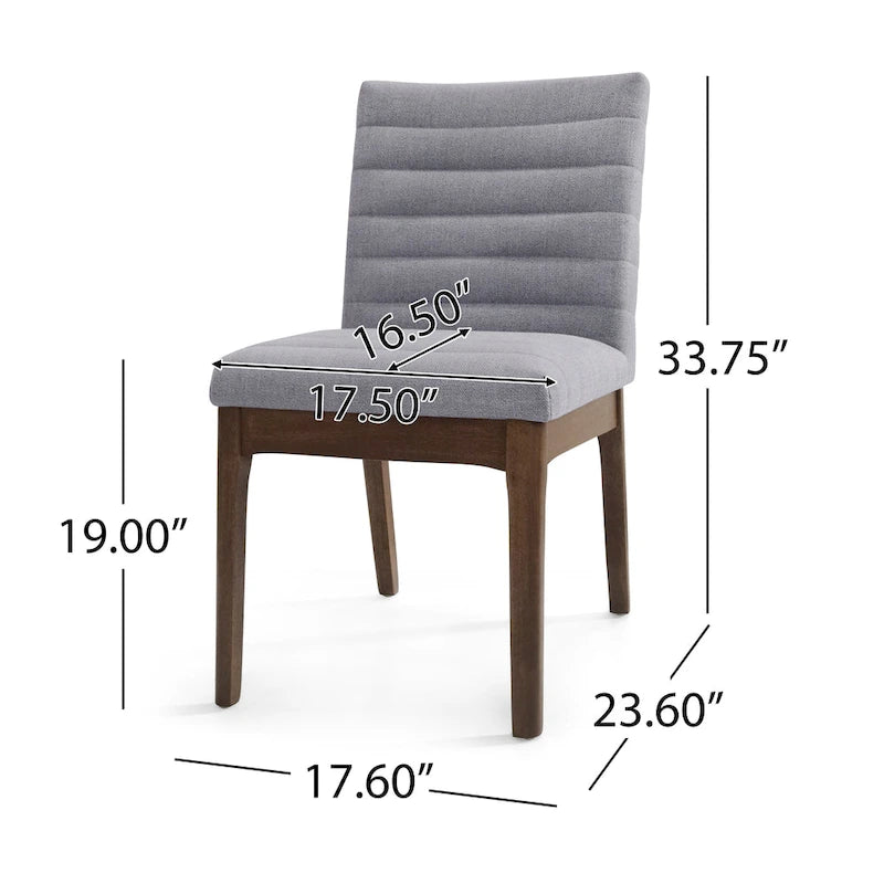 Mid-Century Dining Chairs Set of 4 - Channel Stitch Upholstery, Rubberwood Legs, Walnut Finish, 300 lbs Capacity