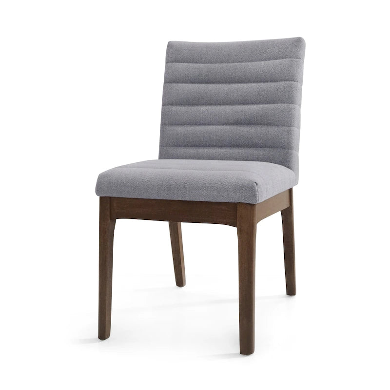 Mid-Century Dining Chairs Set of 4 - Channel Stitch Upholstery, Rubberwood Legs, Walnut Finish, 300 lbs Capacity