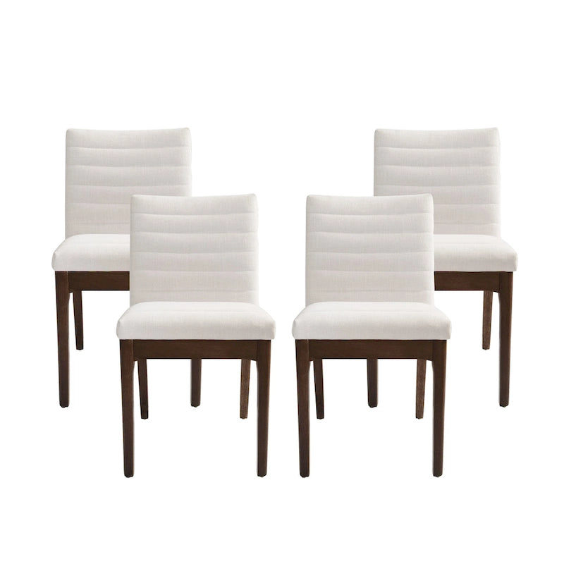 Mid-Century Dining Chairs Set of 4 - Channel Stitch Upholstery, Rubberwood Legs, Walnut Finish, 300 lbs Capacity