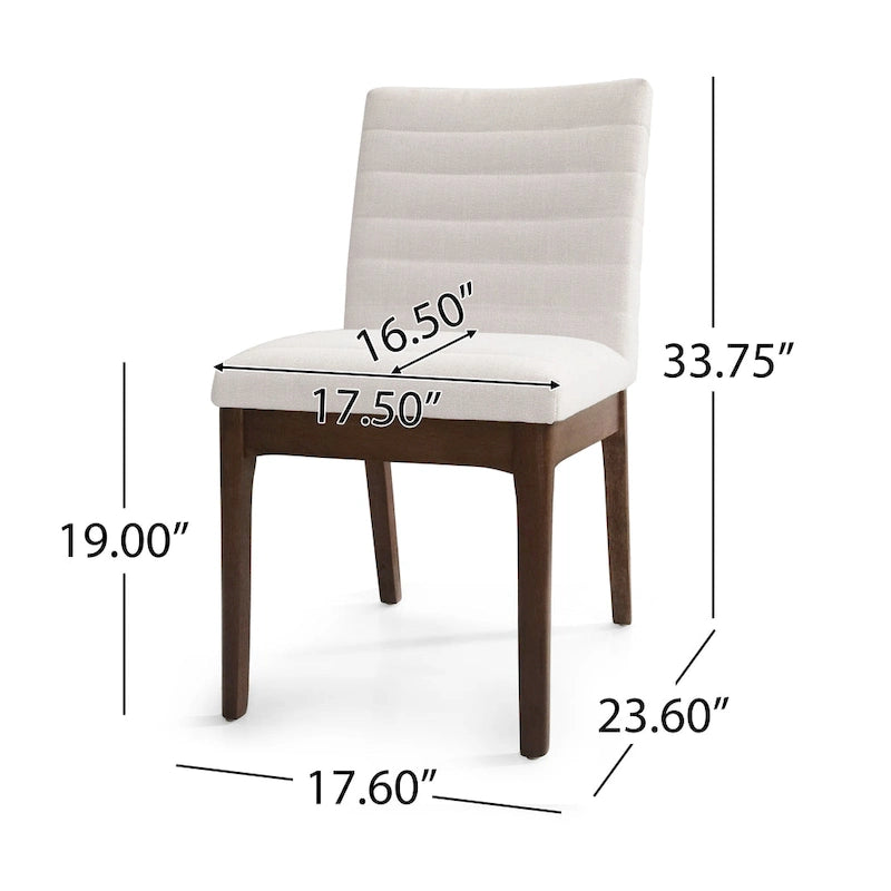 Mid-Century Dining Chairs Set of 4 - Channel Stitch Upholstery, Rubberwood Legs, Walnut Finish, 300 lbs Capacity