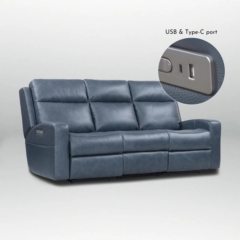 89 Wide Top Grain Leather Power Reclining Sofa Electric Recliner Sofa with Storage, USB Charge Port, Adjustable Headrest