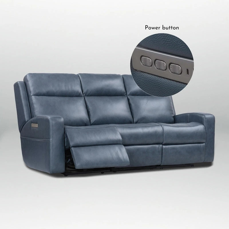 89 Wide Top Grain Leather Power Reclining Sofa Electric Recliner Sofa with Storage, USB Charge Port, Adjustable Headrest