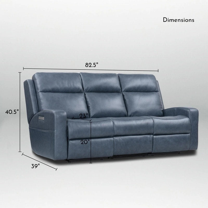 89 Wide Top Grain Leather Power Reclining Sofa Electric Recliner Sofa with Storage, USB Charge Port, Adjustable Headrest