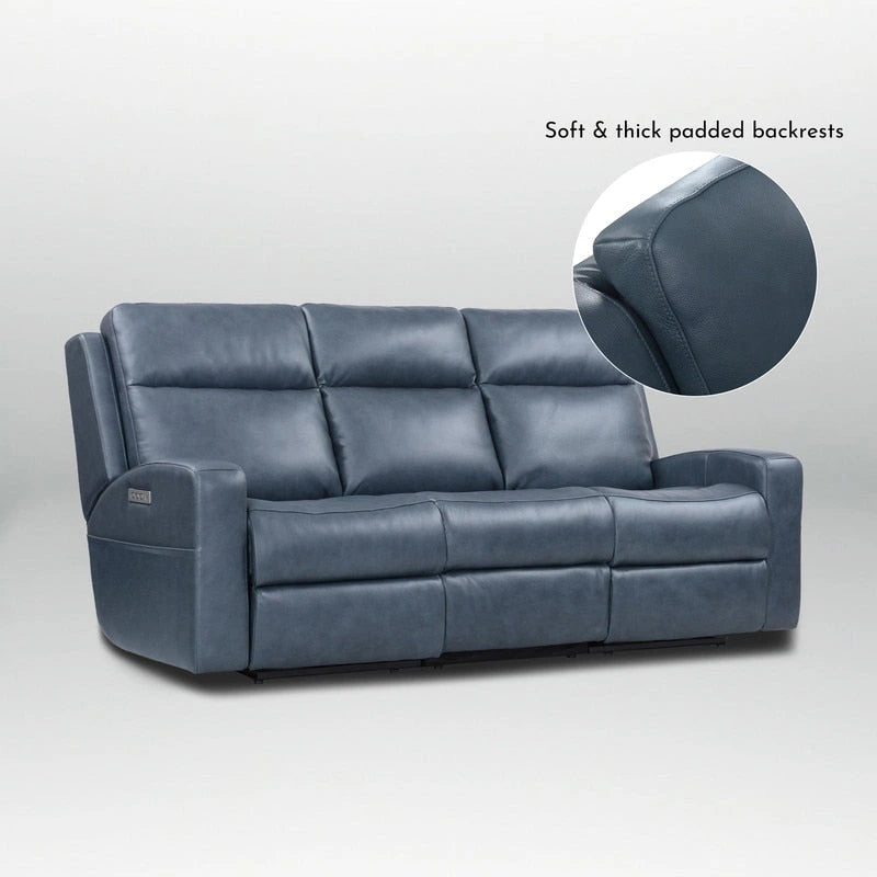 89 Wide Top Grain Leather Power Reclining Sofa Electric Recliner Sofa with Storage, USB Charge Port, Adjustable Headrest