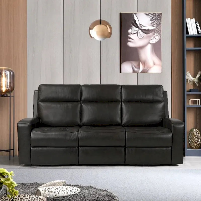 89 Wide Top Grain Leather Power Reclining Sofa Electric Recliner Sofa with Storage, USB Charge Port, Adjustable Headrest