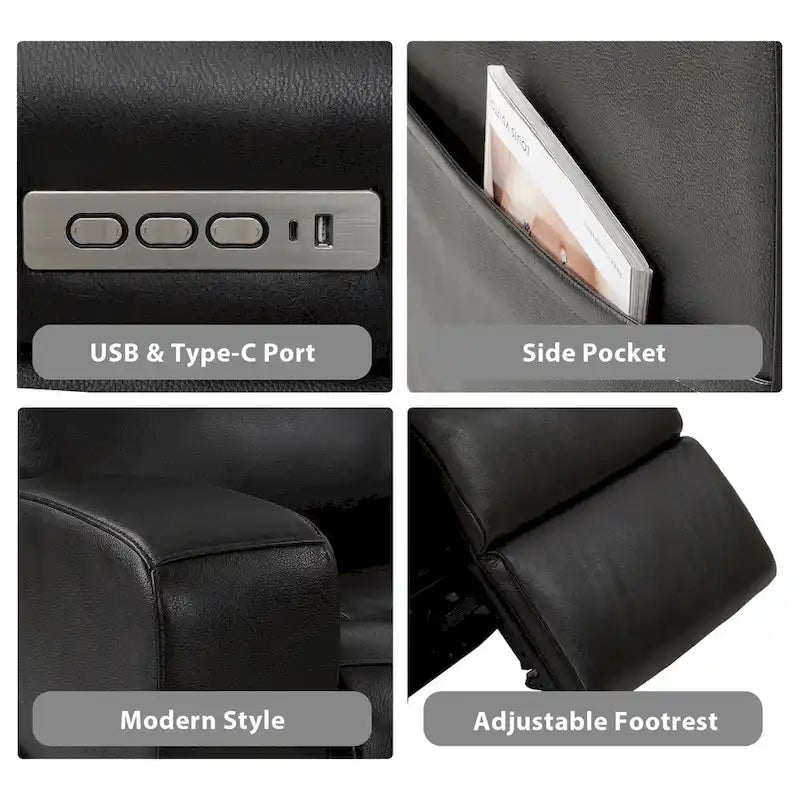 89 Wide Top Grain Leather Power Reclining Sofa Electric Recliner Sofa with Storage, USB Charge Port, Adjustable Headrest