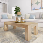 Modern Rectangular Coffee Table 48" x 24" - Solid Pine Wood, Wirebrush Finish, Non-Toxic, 15"H