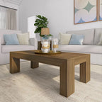 Modern Rectangular Coffee Table 48" x 24" - Solid Pine Wood, Wirebrush Finish, Non-Toxic, 15"H