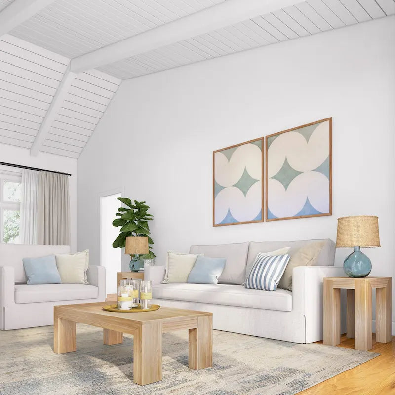 Modern Rectangular Coffee Table 48" x 24" - Solid Pine Wood, Wirebrush Finish, Non-Toxic, 15"H