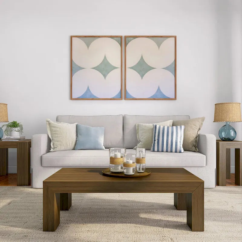 Modern Rectangular Coffee Table 48" x 24" - Solid Pine Wood, Wirebrush Finish, Non-Toxic, 15"H