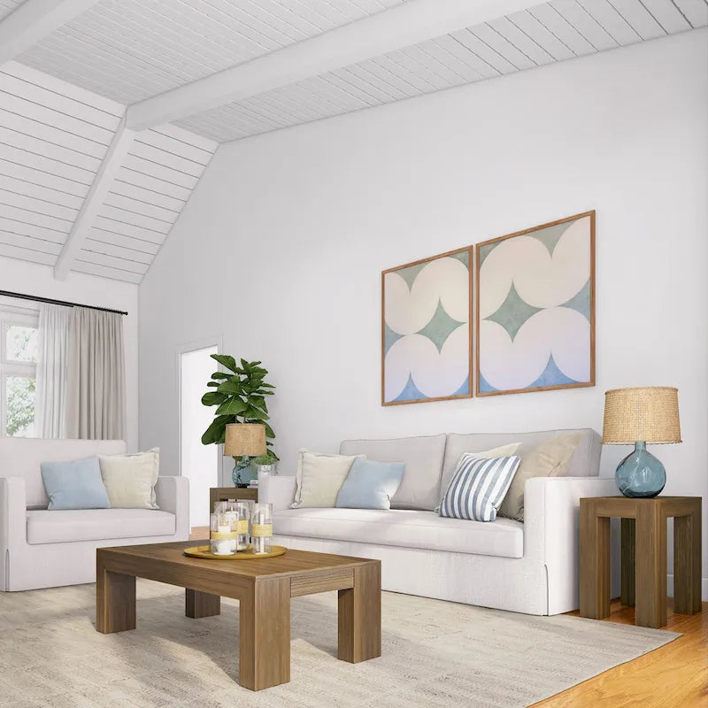 Modern Rectangular Coffee Table 48" x 24" - Solid Pine Wood, Wirebrush Finish, Non-Toxic, 15"H