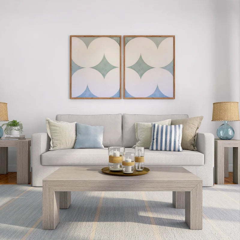 Modern Rectangular Coffee Table 48" x 24" - Solid Pine Wood, Wirebrush Finish, Non-Toxic, 15"H