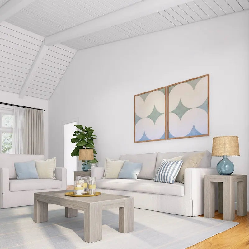 Modern Rectangular Coffee Table 48" x 24" - Solid Pine Wood, Wirebrush Finish, Non-Toxic, 15"H