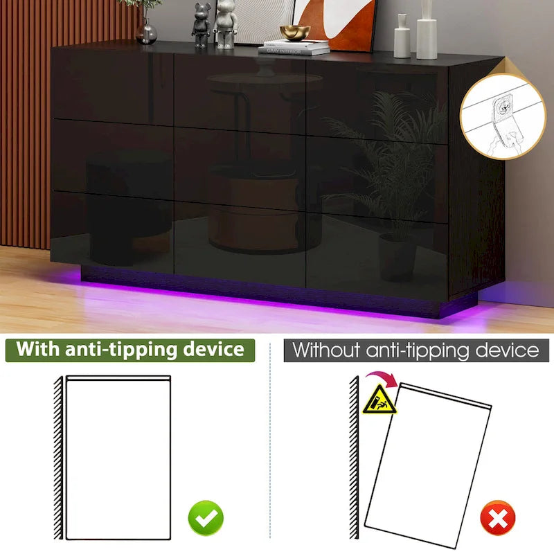 9 Drawers Chest Of Dresser Storage Tower Cabinet Bedroom Organizer with Light