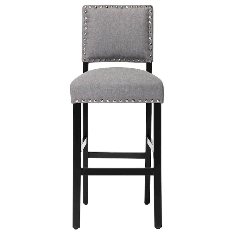 28 Inches Fabric Barstools Upholstered Bar stools Pub Chairs with Back and Silver Nailhead Trim Set of 2