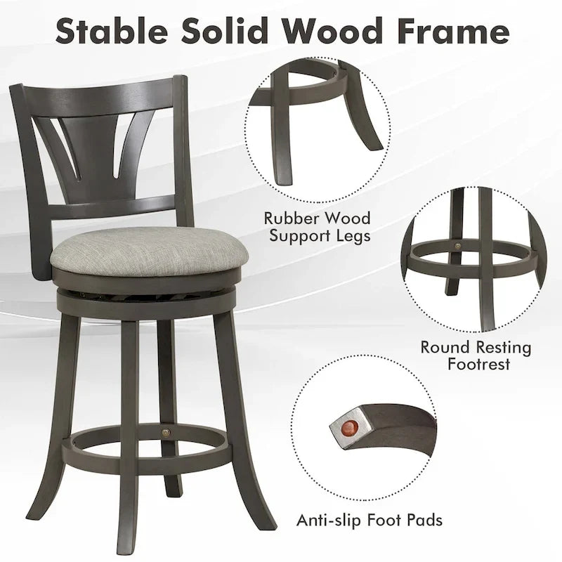 1/2/4 PCS 26.5 Swivel Bar Stool Counter Height w/ Rubber Wood Legs