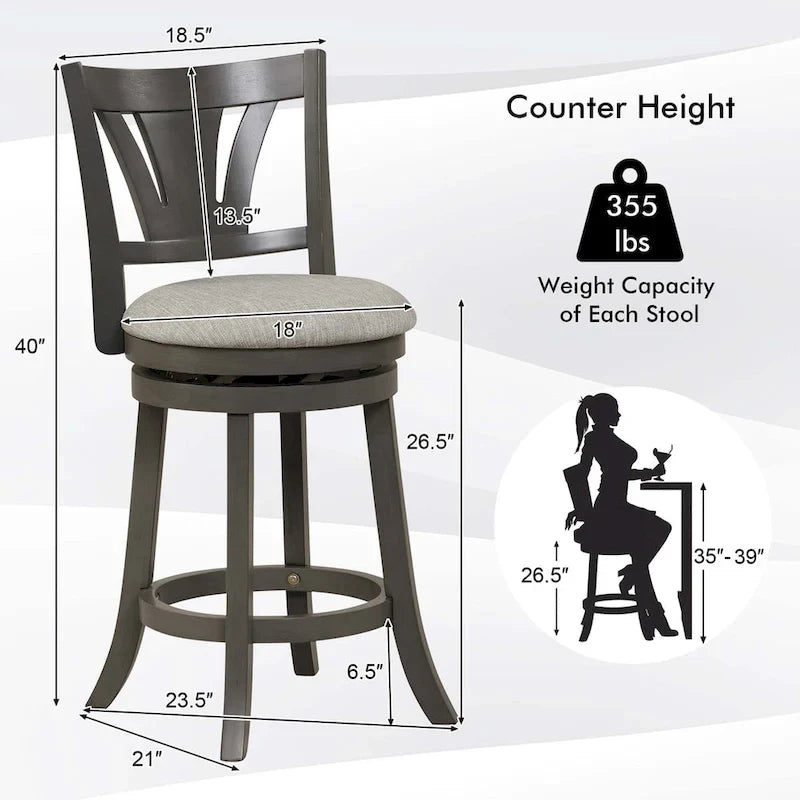 1/2/4 PCS 26.5 Swivel Bar Stool Counter Height w/ Rubber Wood Legs