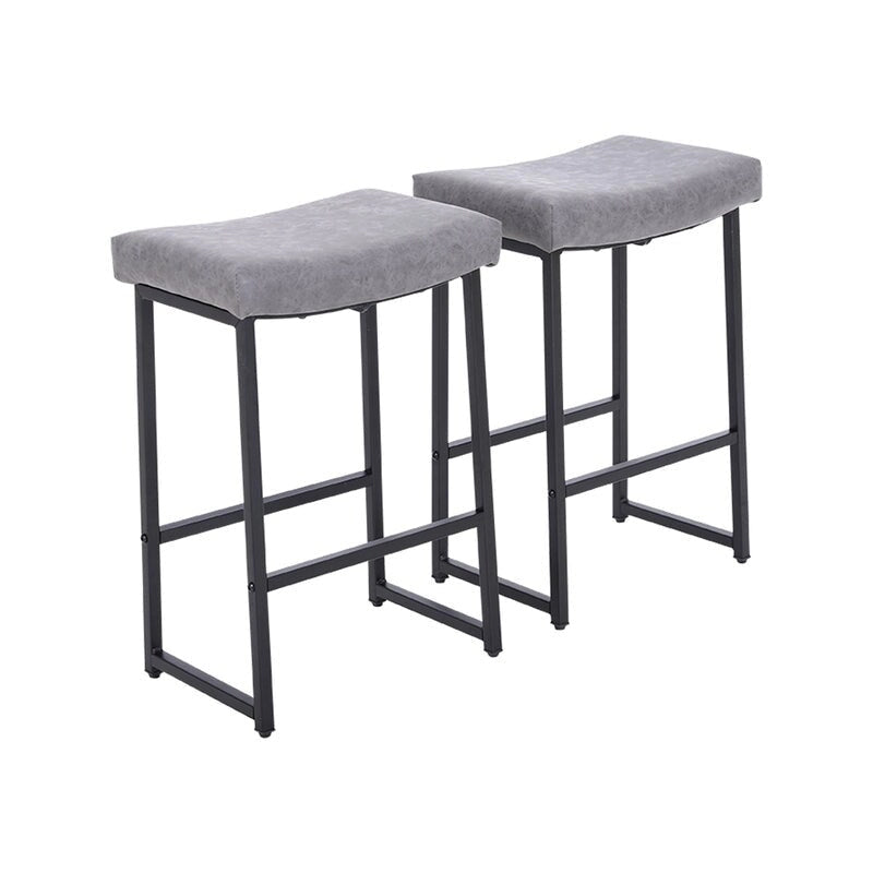 PHI VILLA 2-Piece Saddle Design PU Leather Bar Stool with Sturdy Metal Frame