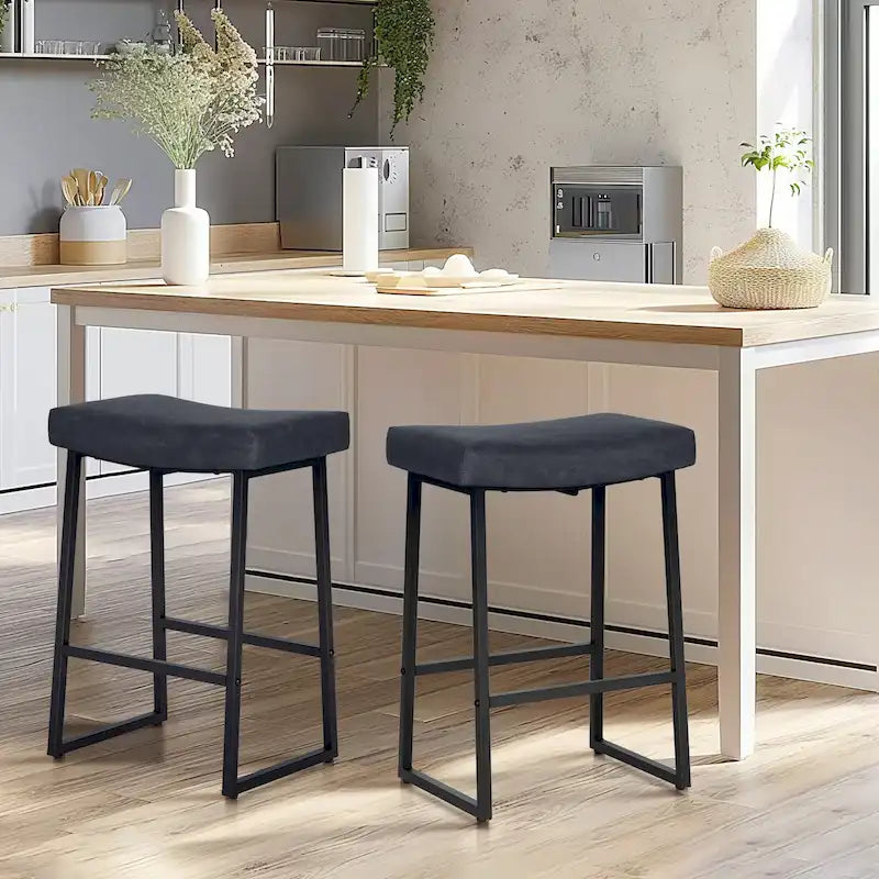 PHI VILLA 2-Piece Saddle Design PU Leather Bar Stool with Sturdy Metal Frame