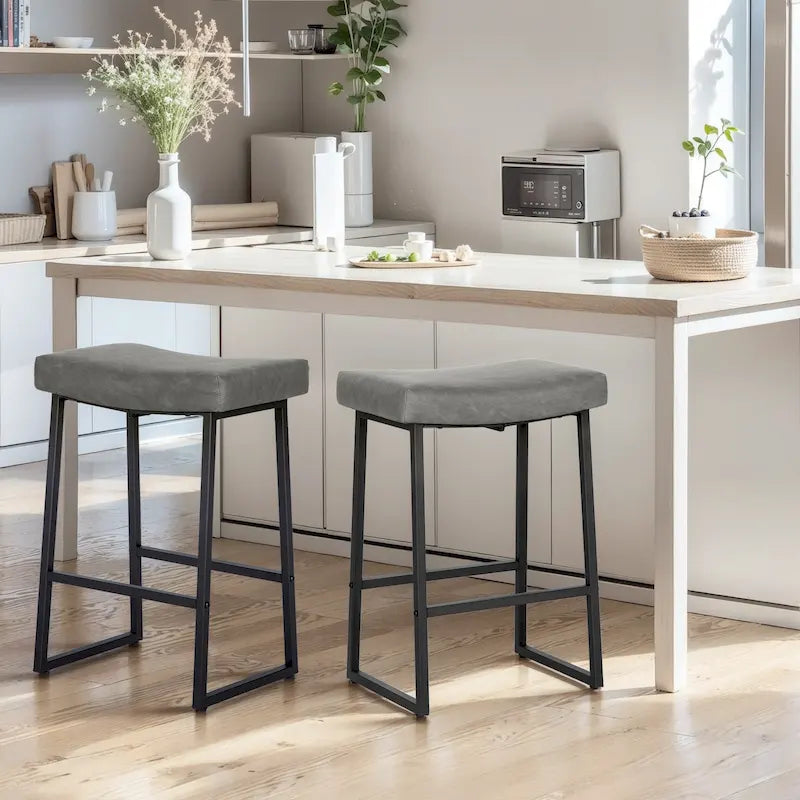 PHI VILLA 2-Piece Saddle Design PU Leather Bar Stool with Sturdy Metal Frame