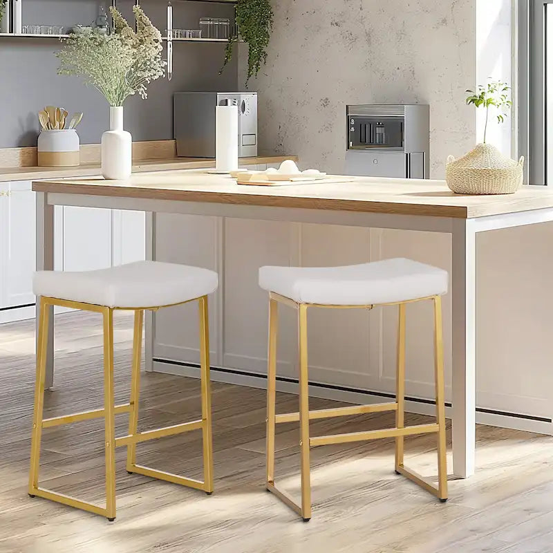 PHI VILLA 2-Piece Saddle Design PU Leather Bar Stool with Sturdy Metal Frame