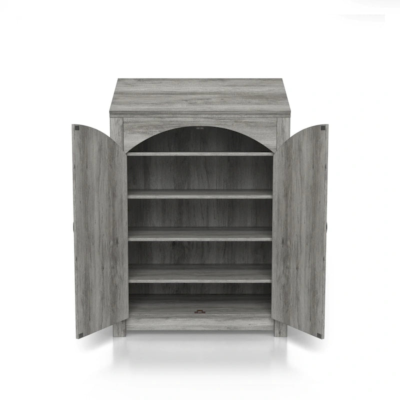 DH BASIC Jody Farmhouse Adjustable 4-Shelf Double-Door Shoe Cabinet with Lift-top Storage by Denhour