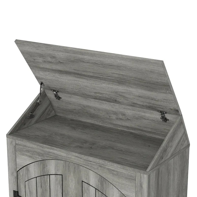 DH BASIC Jody Farmhouse Adjustable 4-Shelf Double-Door Shoe Cabinet with Lift-top Storage by Denhour