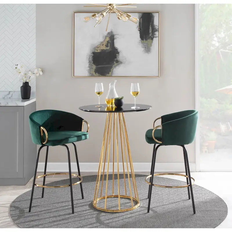 Silver Orchid Battista 26 Fixed-Height Counter Stool with Black Metal Legs & Gold Footrest (Set of 2)
