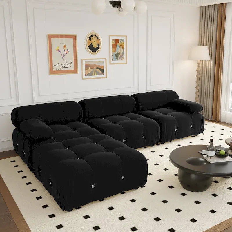104 Wide Velvet Reversible Modular Sofa & Chaise with Ottoman