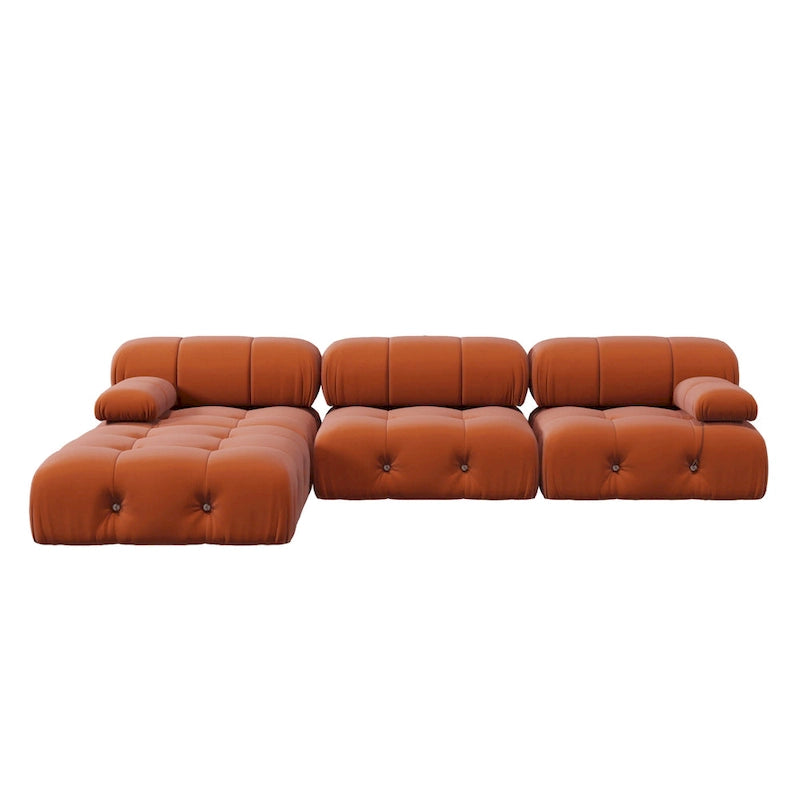 104 Wide Velvet Reversible Modular Sofa & Chaise with Ottoman