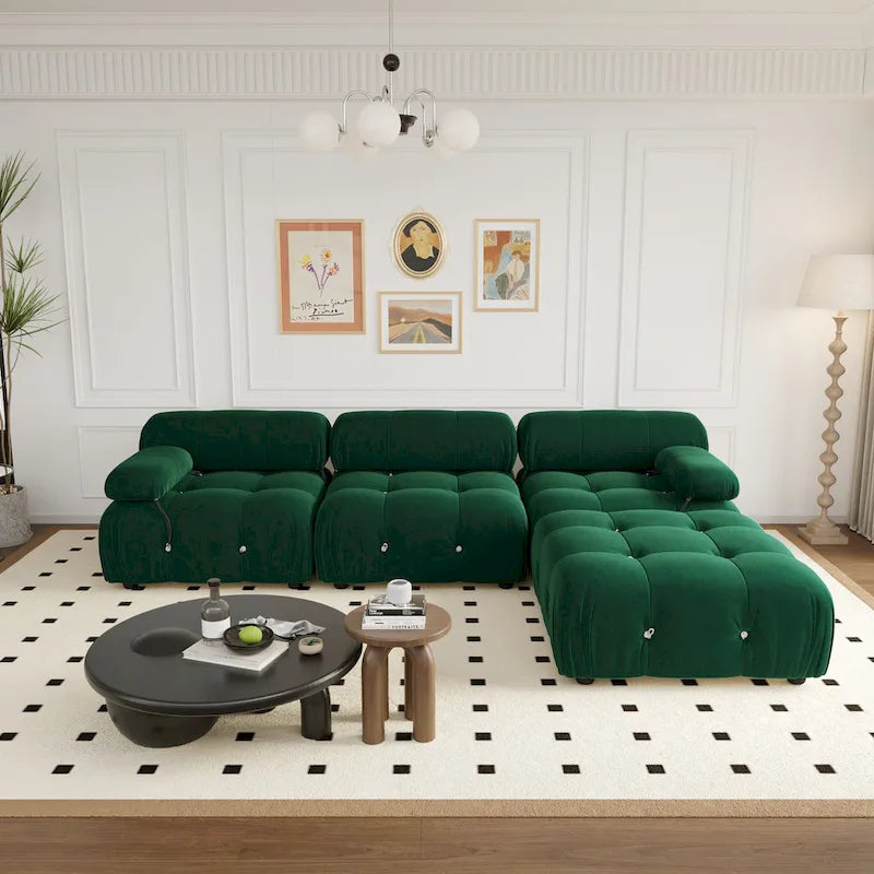 104 Wide Velvet Reversible Modular Sofa & Chaise with Ottoman