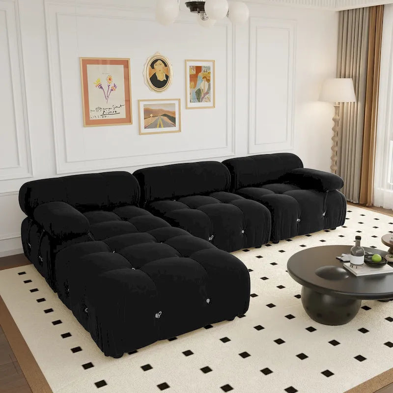104 Wide Velvet Reversible Modular Sofa & Chaise with Ottoman