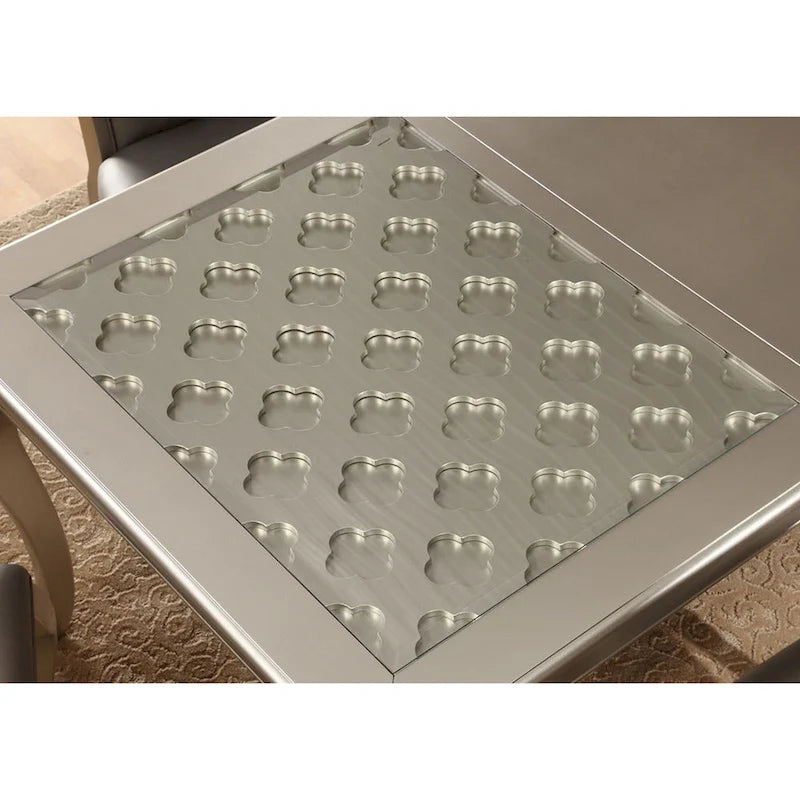 Tily Glam Gold Faux Leather Tufted 9-Piece Dining Table with Leaf Set by Furniture of America